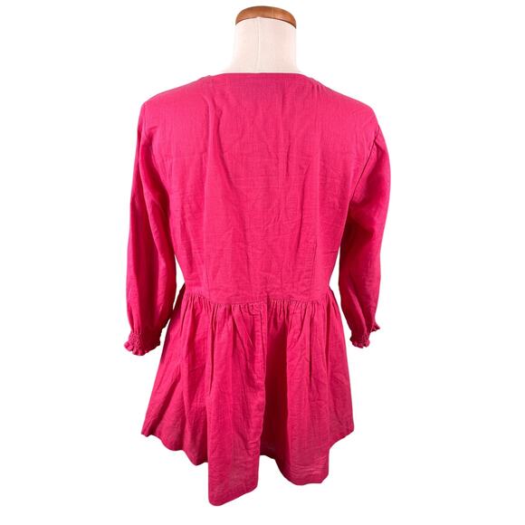 Utsa by Westside Women Large Fuschia Floral Embroidered Boho Peasant Blouse Tops - Picture 2 of 13